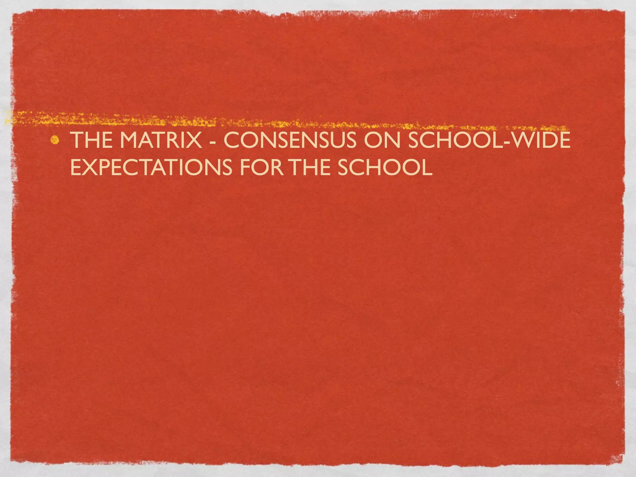 THE MATRIX - CONSENSUS ON SCHOOL-WIDE
EXPECTATIONS FOR THE SCHOOL
 