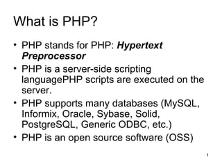 What is PHP? ,[object Object],[object Object],[object Object],[object Object]