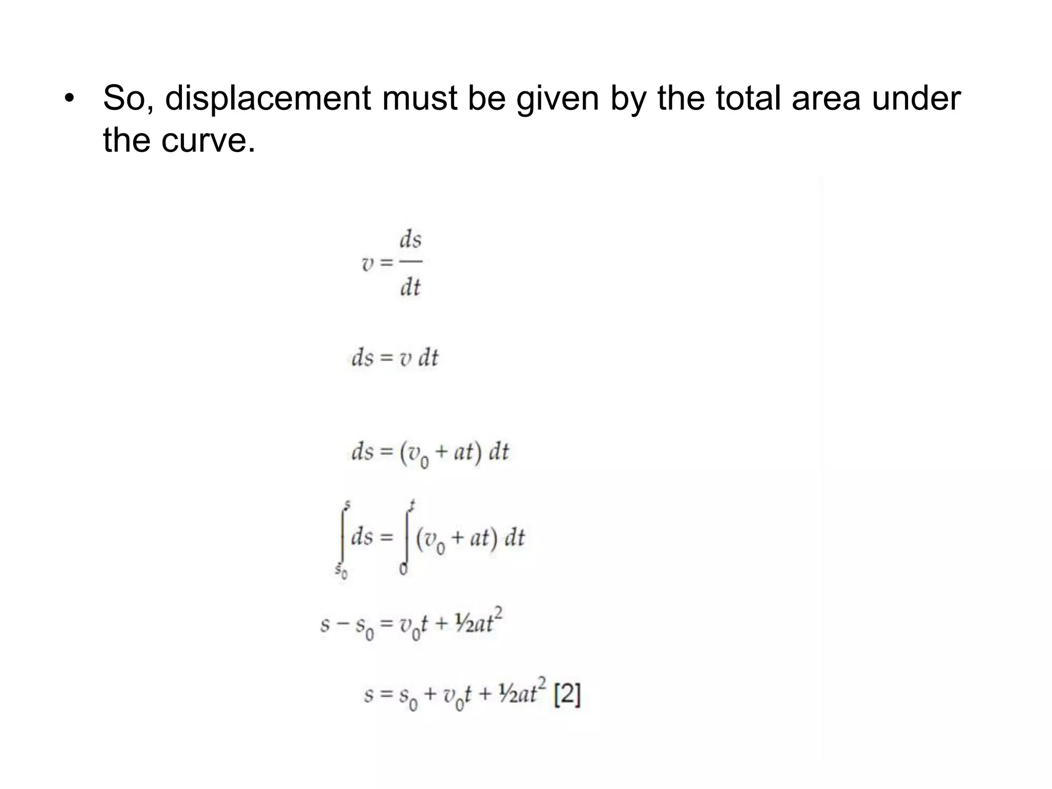 • So, displacement must be given by the total area under
the curve.
 