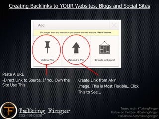 Creating Backlinks to YOUR Websites, Blogs and Social Sites




Paste A URL
-Direct Link to Source. If You Own the   Create Link from ANY
Site Use This                            Image. This is Most Flexible...Click
                                         This to See...
 