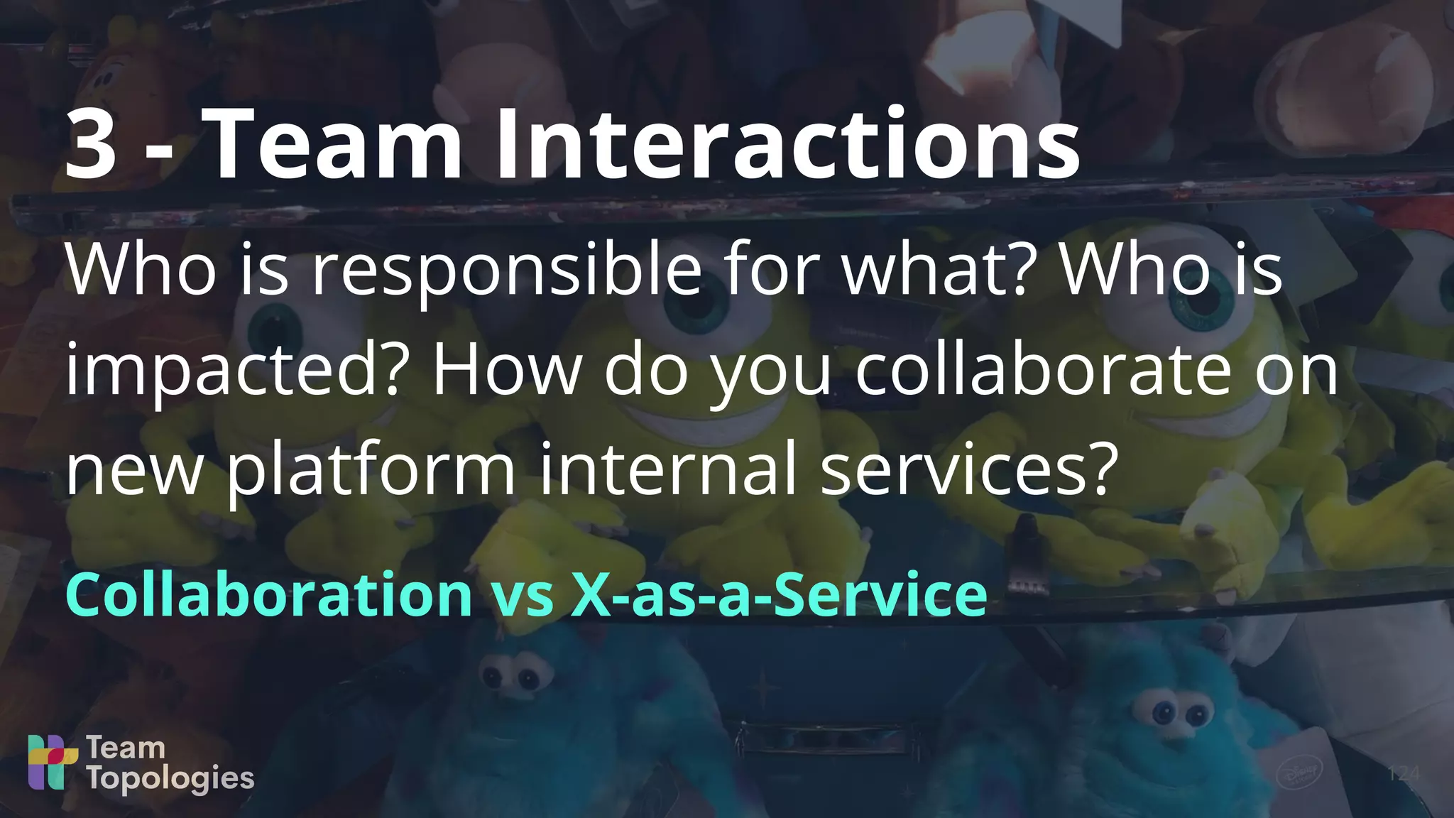 Who is responsible for what? Who is
impacted? How do you collaborate on
new platform internal services?
Collaboration vs X-as-a-Service
3 - Team Interactions
124
 