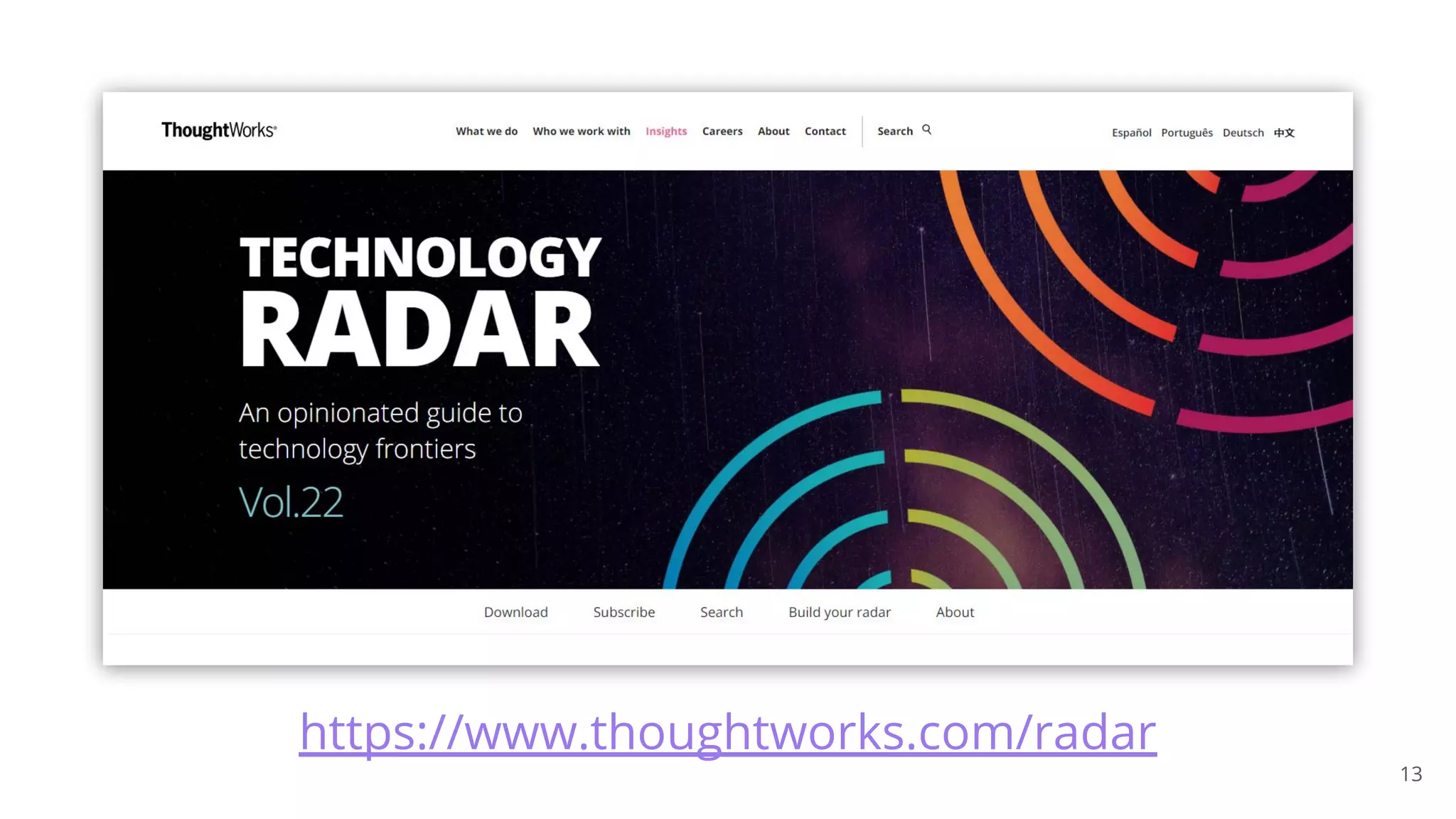 13
https://www.thoughtworks.com/radar
 