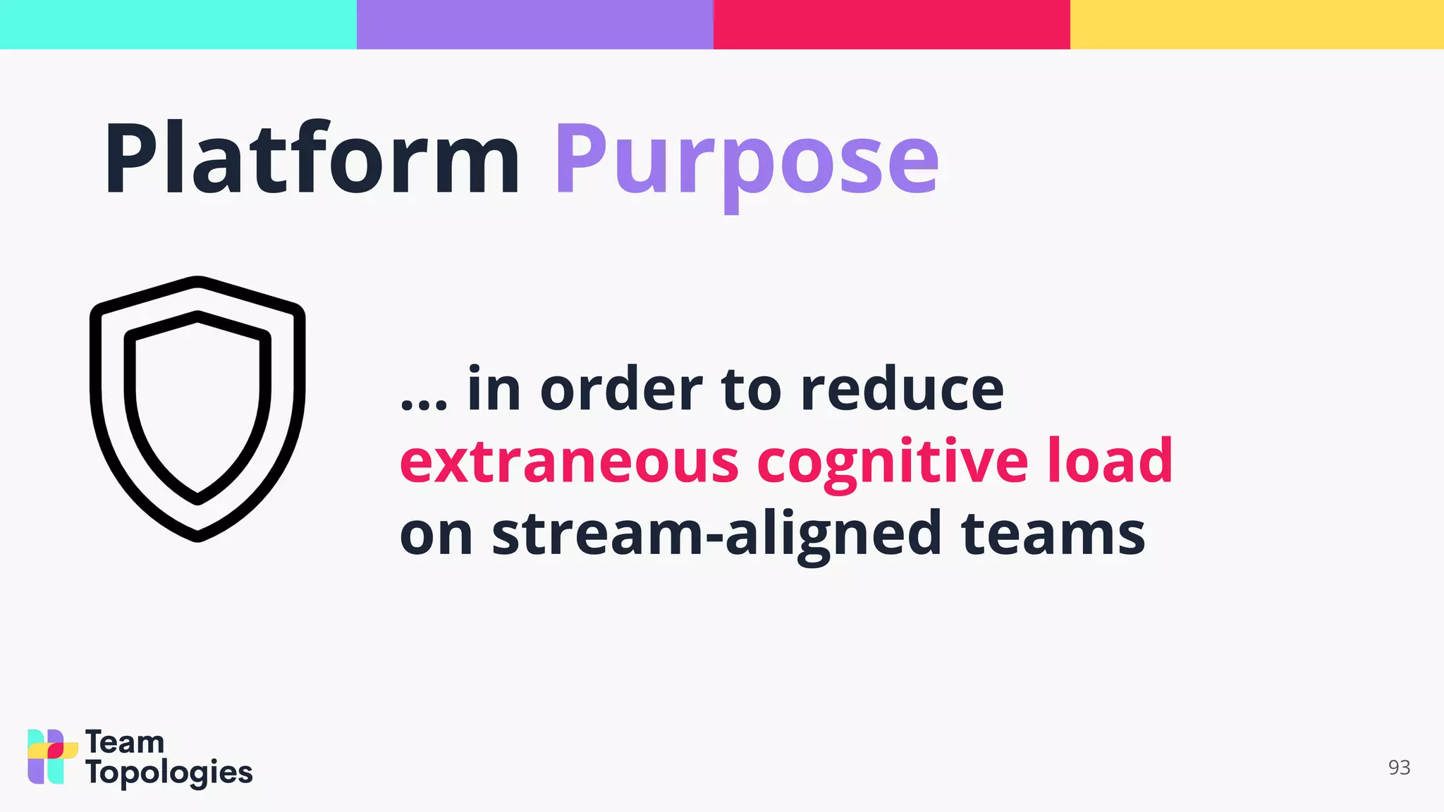 93
… in order to reduce
extraneous cognitive load
on stream-aligned teams
Platform Purpose
 