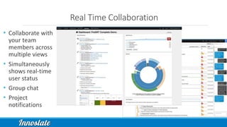 Real Time Collaboration
• Collaborate with
your team
members across
multiple views
• Simultaneously
shows real-time
user status
• Group chat
• Project
notifications
 