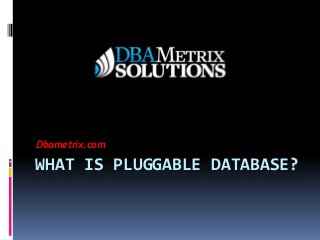 WHAT IS PLUGGABLE DATABASE?
Dbametrix.com
 
