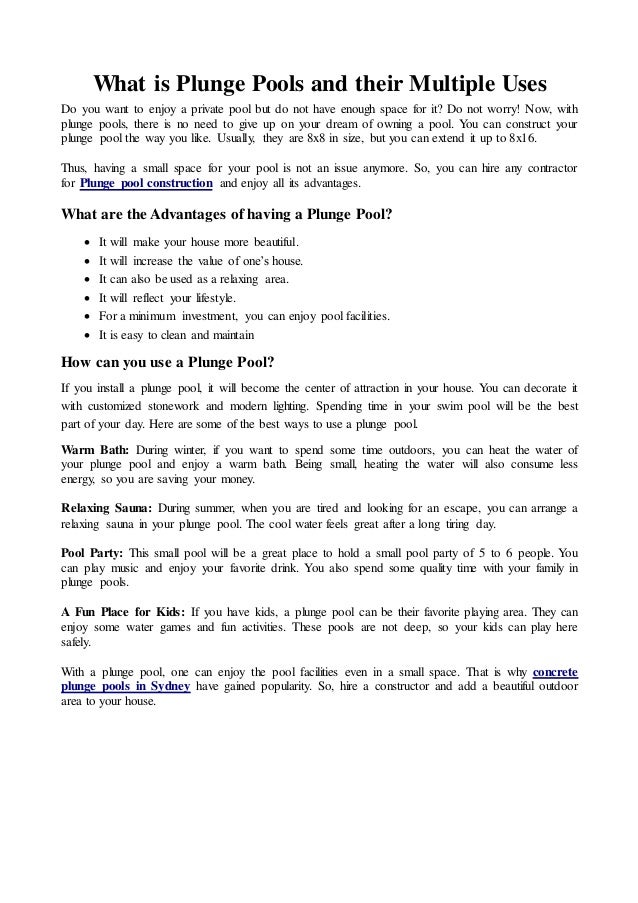 What is plunge pools and their multiple uses