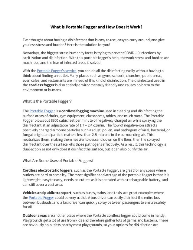 What is portable fogger and how does it work