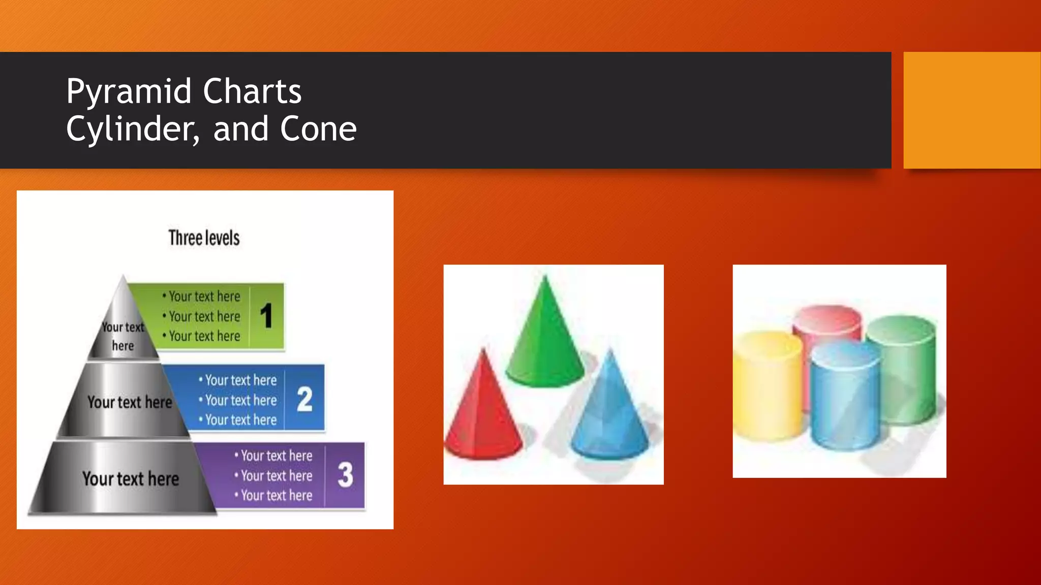 Pyramid Charts
Cylinder, and Cone
 