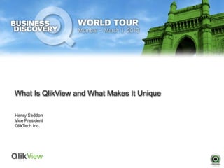 What Is QlikView and What Makes It Unique

Henry Seddon
Vice President
QlikTech Inc.
 