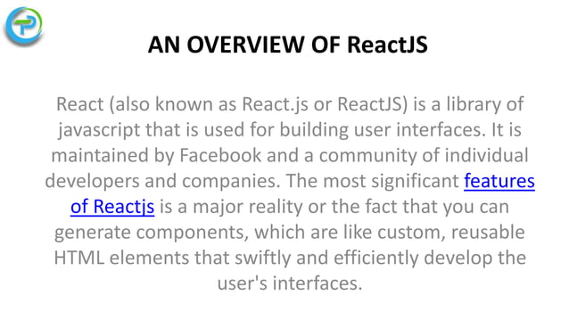 learn what React JS is & why we should use React JS . | PPT
