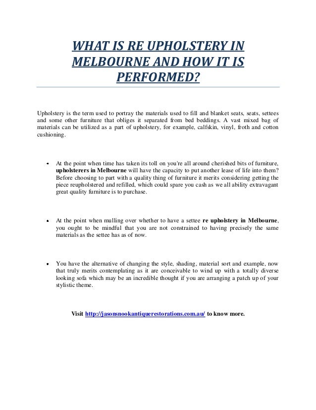 What Is Re Upholstery In Melbourne And How It Is Performed
