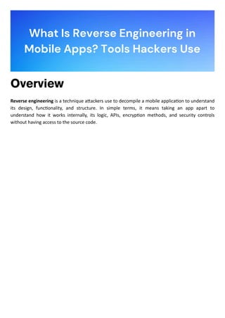 What Is Reverse Engineering in Mobile Apps? Tools Hackers Use | PDF