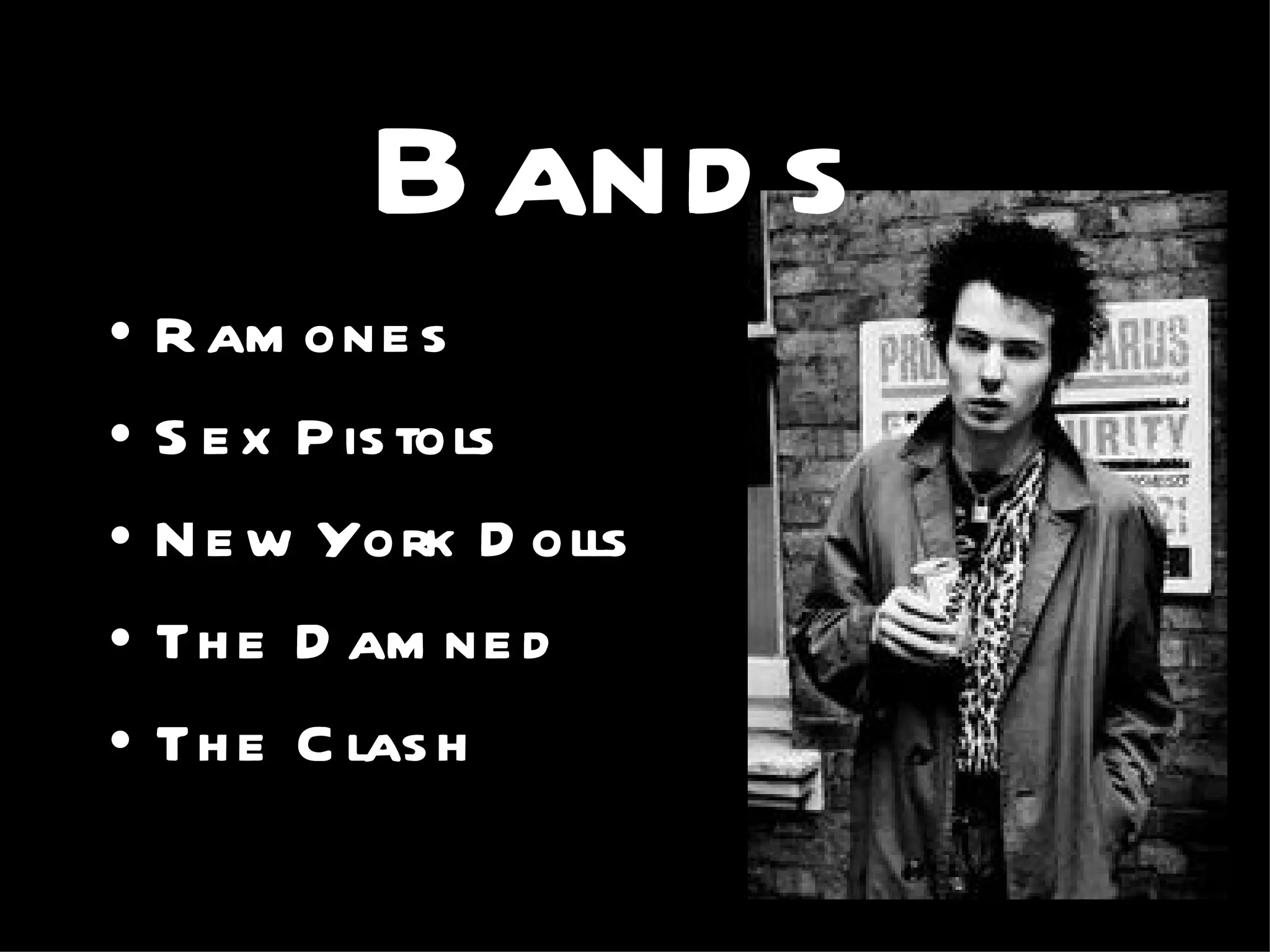 Band s
•   R am one s
•   S e x P is tols
•   N e w York D olls
•   Th e D am ne d
•   Th e C las h
 