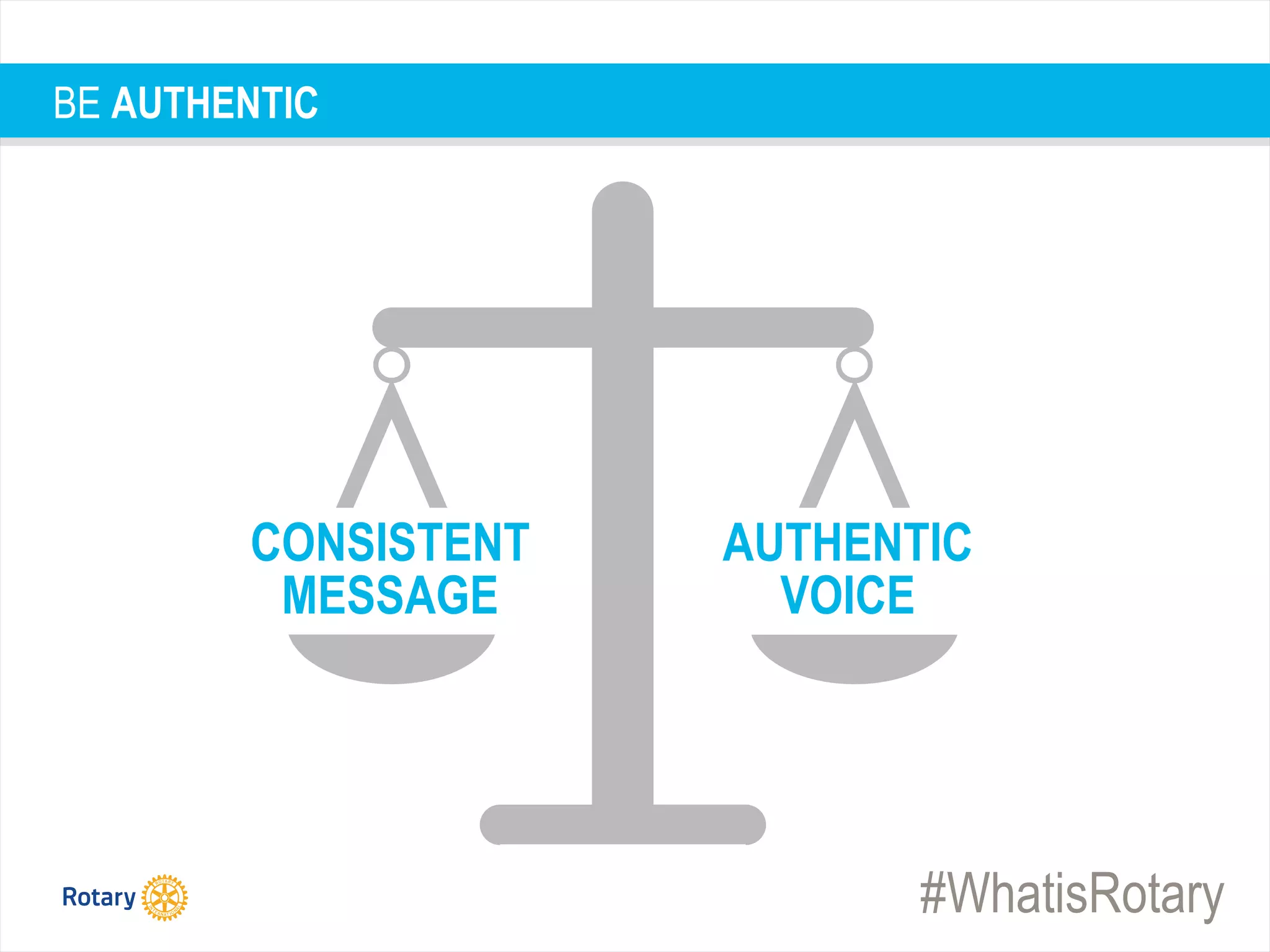 #WhatisRotary
BE AUTHENTIC
CONSISTENT
MESSAGE
AUTHENTIC
VOICE
 