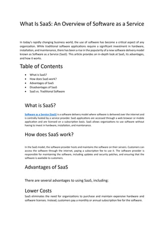 What Is SaaS: An Overview of Software as a Service | PDF