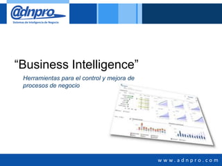 Sistemas de Inteligencia de Negocio




 “Business Intelligence”
       Herramientas para el control y mejora de
       procesos de negocio




                                                  w w w.adnpro .co m
 