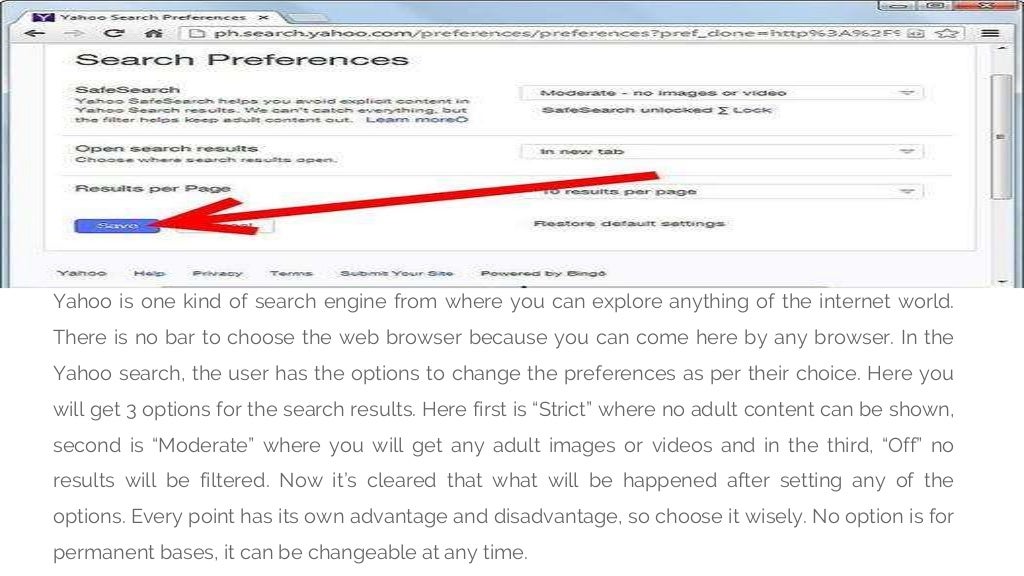 What is safe search preferences in yahoo search