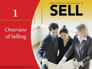 1
        Overview
        of Selling




©2013 Cengage Learning. All Rights Reserved. May not be scanned, copied or
duplicated, or posted to a publicly accessible website, in whole or in part.
 