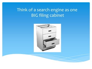 Think of a search engine as one
       BIG filing cabinet
 
