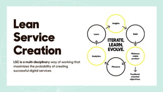 LSC is a multi-disciplinary way of working that
maximizes the probability of creating
successful digital services
Lean
Service
Creation
 