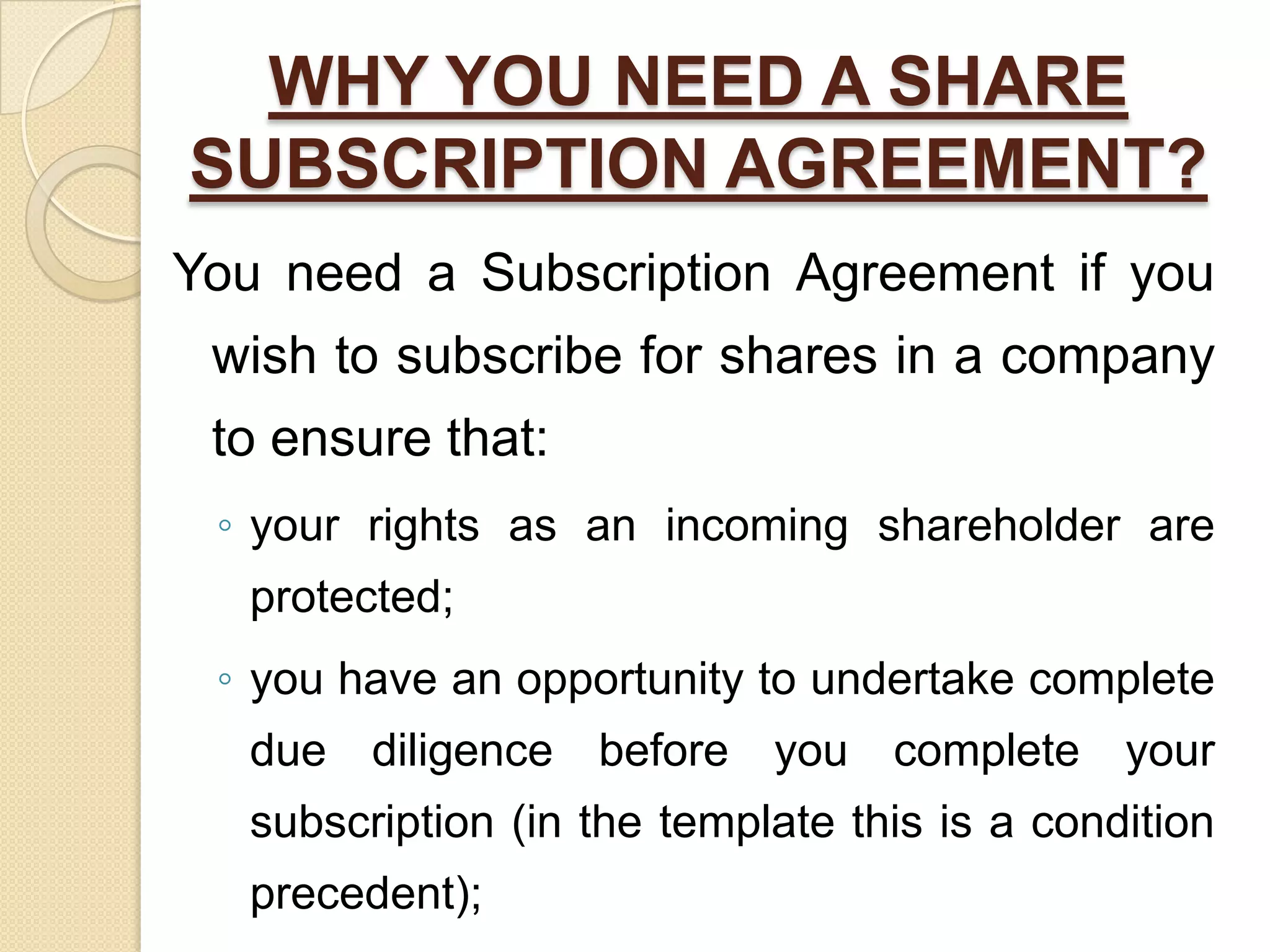 What is share subscription agreement? | PPTX