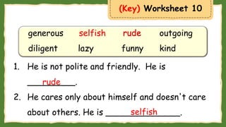 English Lesson for Grade 6: Describing Personalities and Practice ...