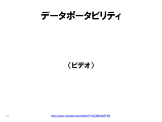 データポータビリティ



                  （ビデオ）




24    http://www.youtube.com/watch?v=nZ3DndUFHEI
 