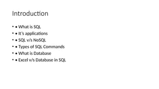 Comprehensive Introduction to SQL, Databases, and Their Applications | PPTX