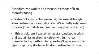 Steps To Creating Standardized Work In Lean Manufacturing – MLIFG