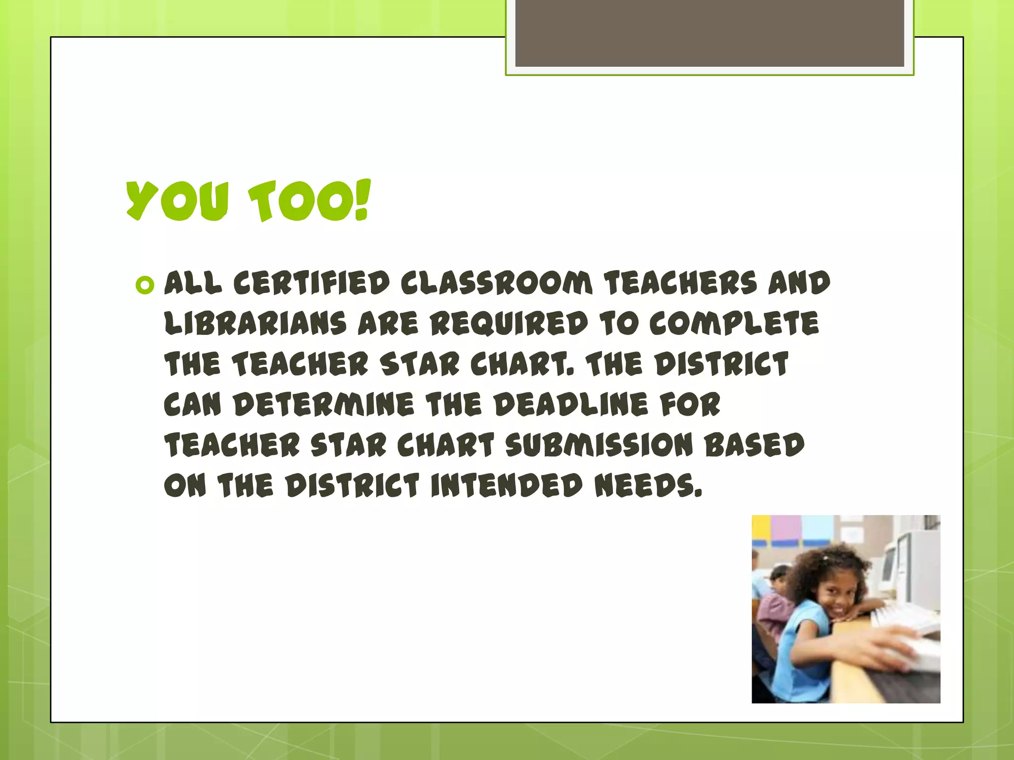 Infrastructure for TechnologyWhy do we use the STaR Chart?The Texas Teacher STaR Chart is designed to help teachers, campuses, and districts determine their progress toward meeting the goals of the Long-Range Plan for Technology, as well as meeting the goals of their district. 