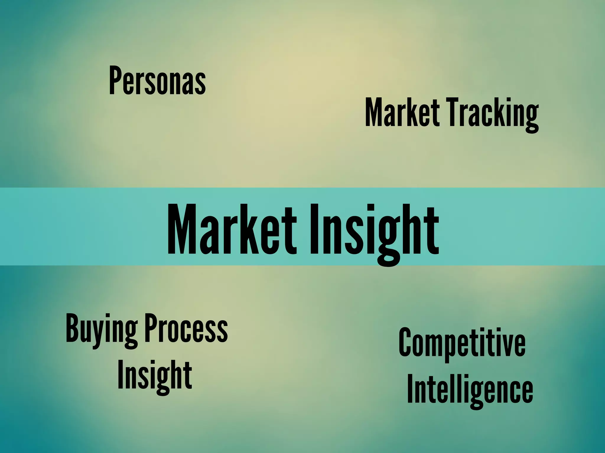 Market Insight
Market Tracking
Personas
Buying Process
Insight
Competitive
Intelligence
 