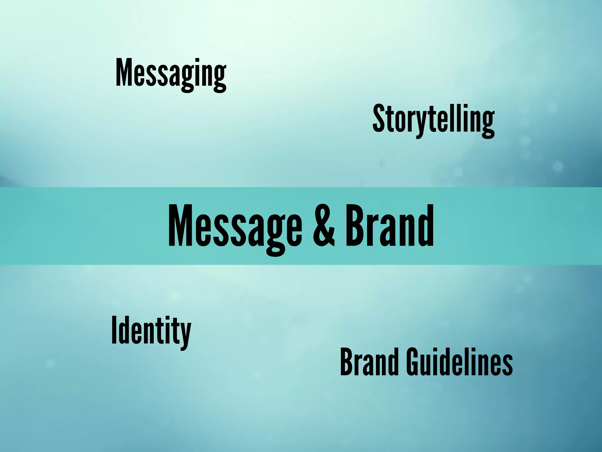 Message & Brand
Identity
Brand Guidelines
Messaging
Storytelling
 