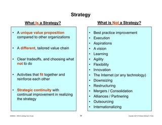 Strategy
What is Not a Strategy?

What Is a Strategy?
• A unique value proposition
compared to other organizations
p
g

•
...