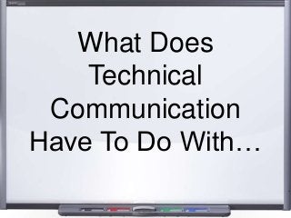 What Does
Technical
Communication
Have To Do With…
 