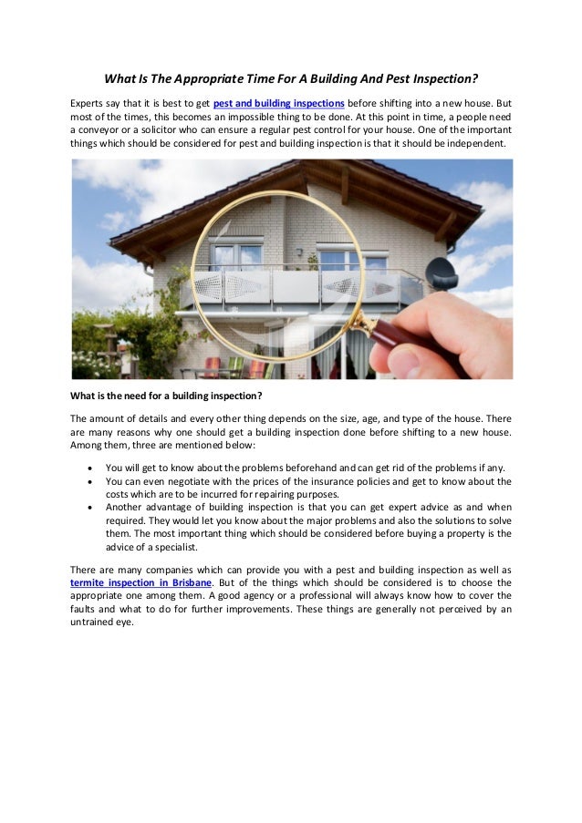 What Is The Appropriate Time For A Building And Pest Inspection