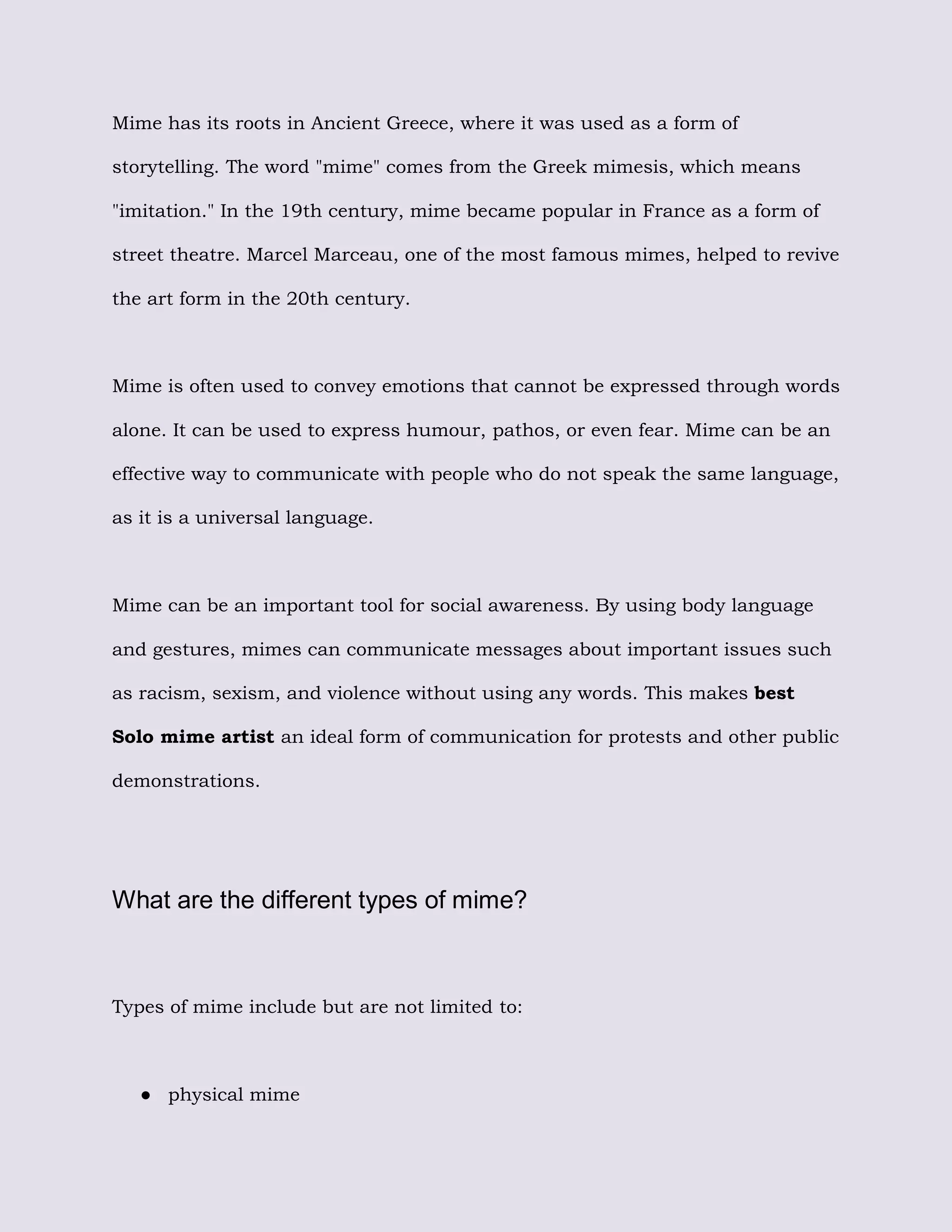 What is the best Solo mime artist concept with good social awareness ...