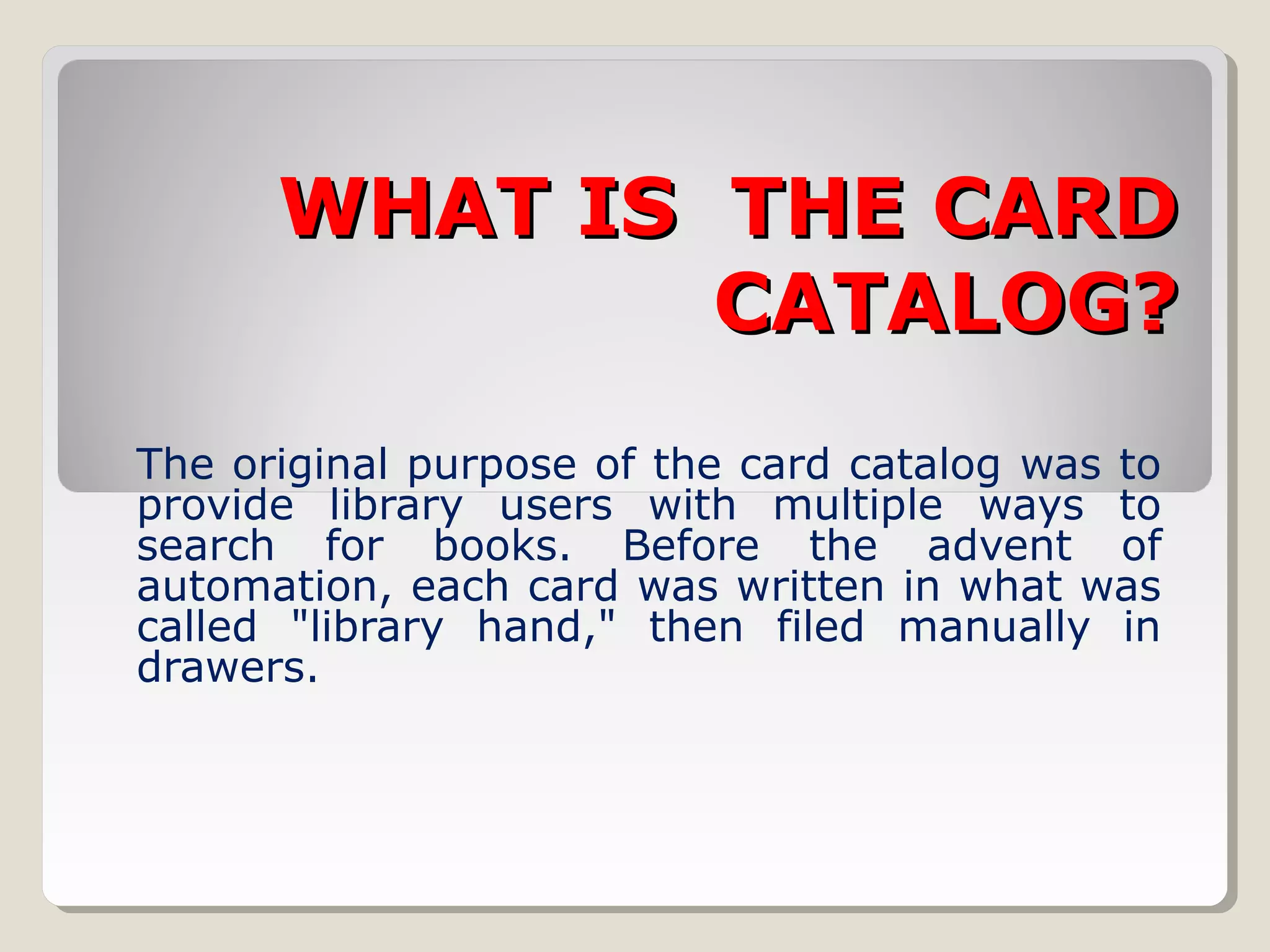 CARD CATALOG/ELEMENTARY PPT