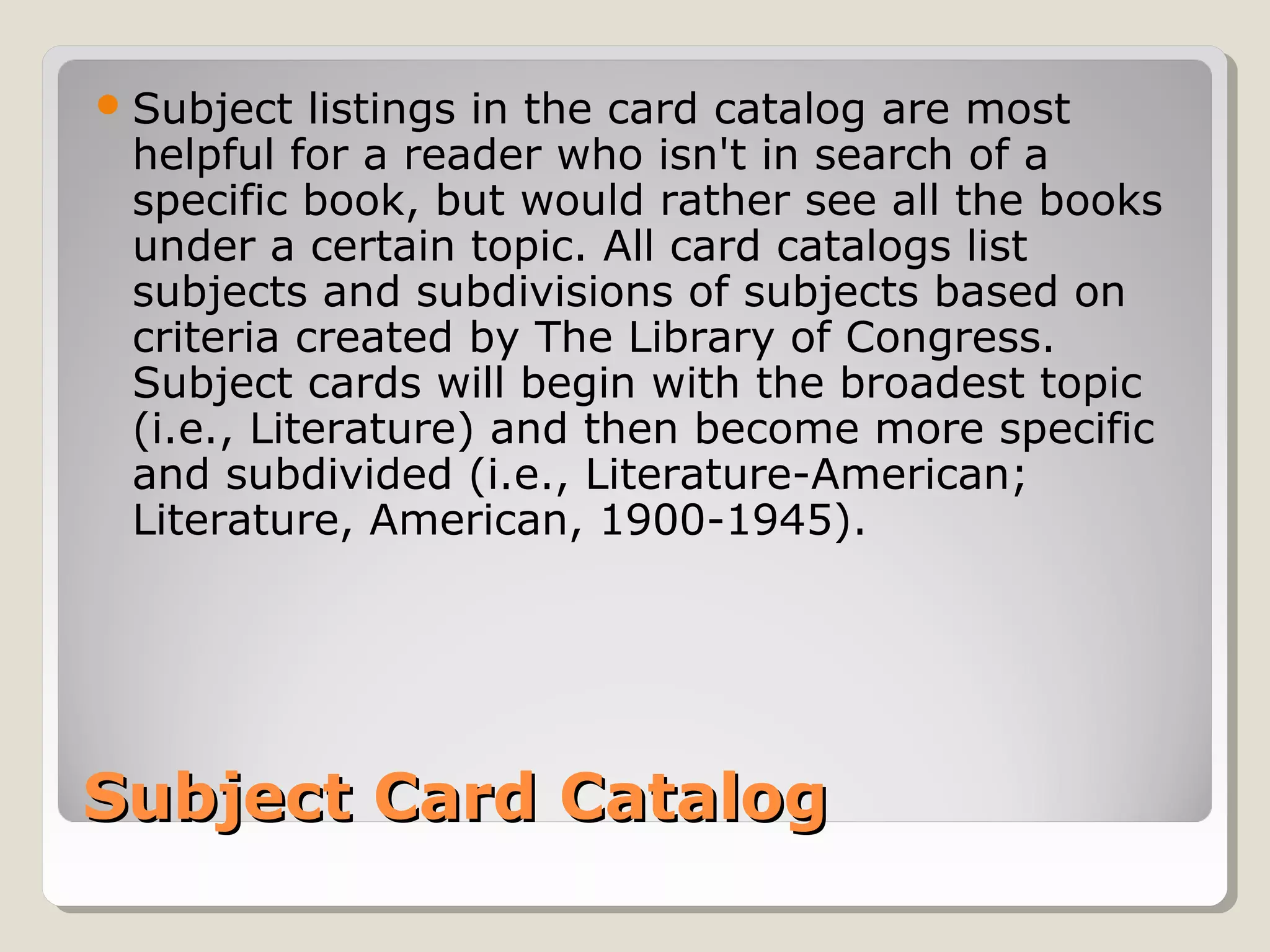 CARD CATALOG/ELEMENTARY PPT