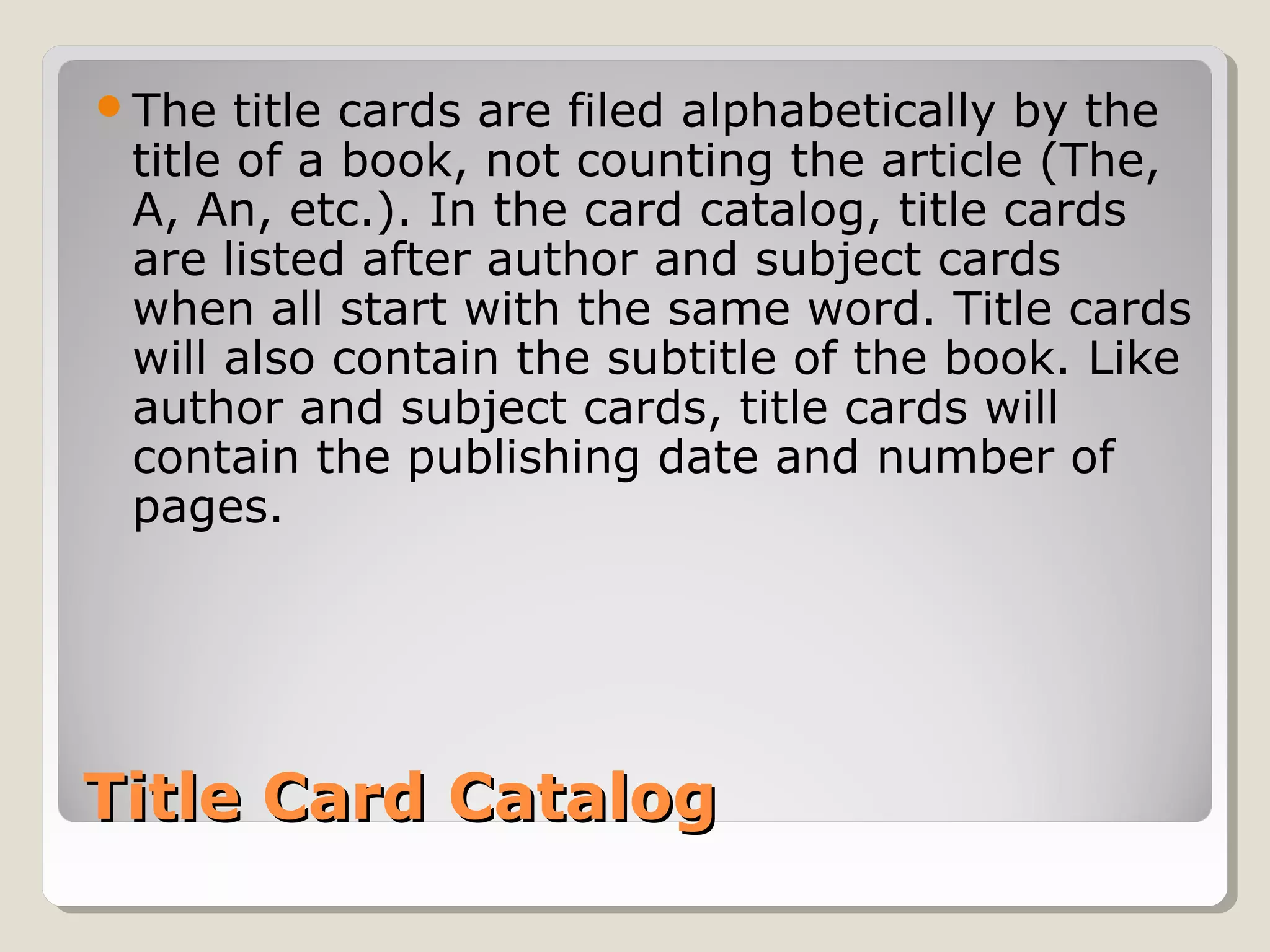CARD CATALOG/ELEMENTARY PPT