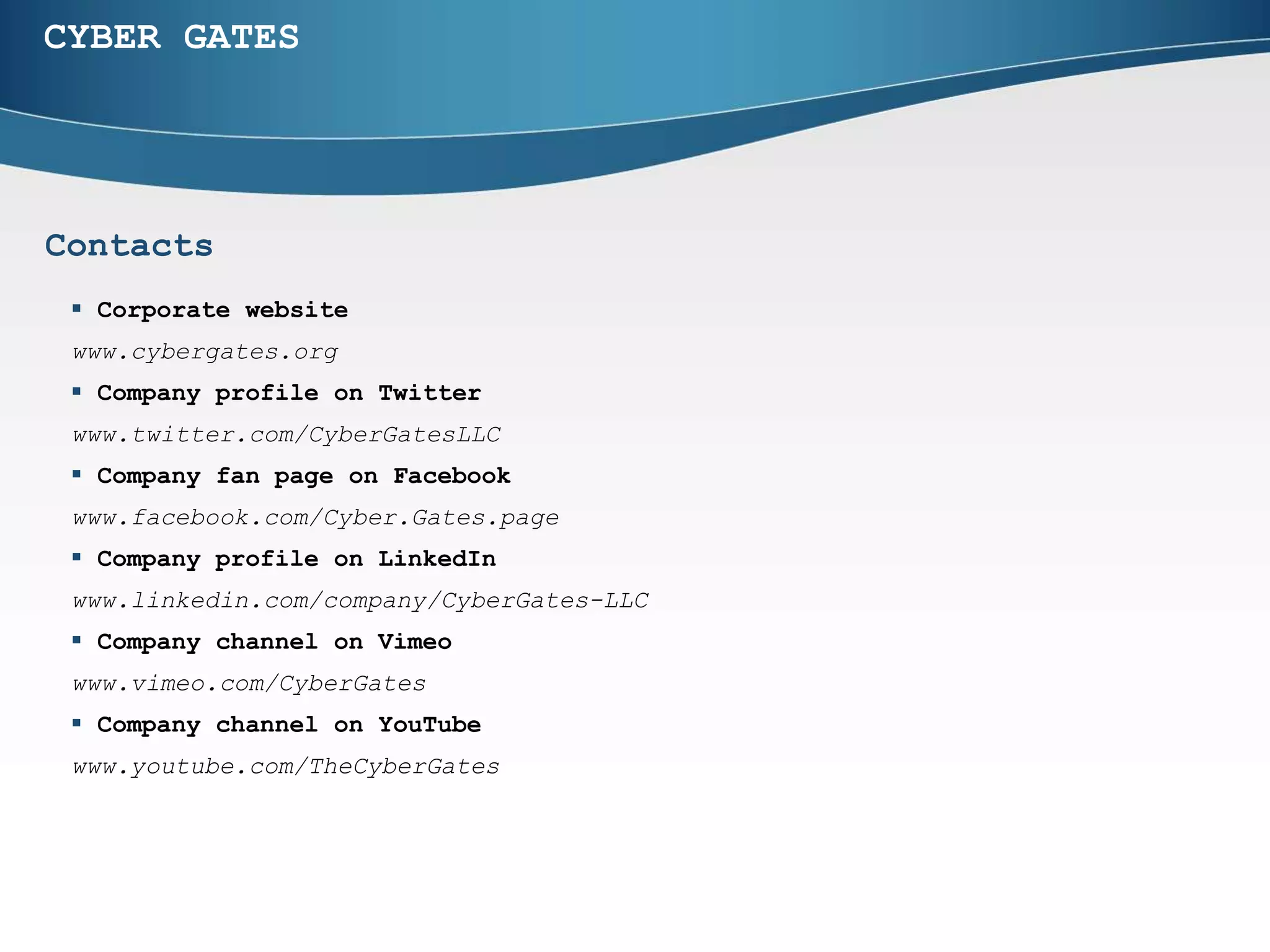 Information Leakages
 The revelation of the 1 billion accounts
hack could have implications for the $4.8
billion sale of Yahoo to Verizon, which
has yet to close
 Around 167 million LinkedIn accounts are
now for sale
 Armenian telecom (vivacell, armentel,
orange) databases are free to download
 Armenian online banking system codes has
been stolen by an employee
WWW.CYBERGATES.ORG
 