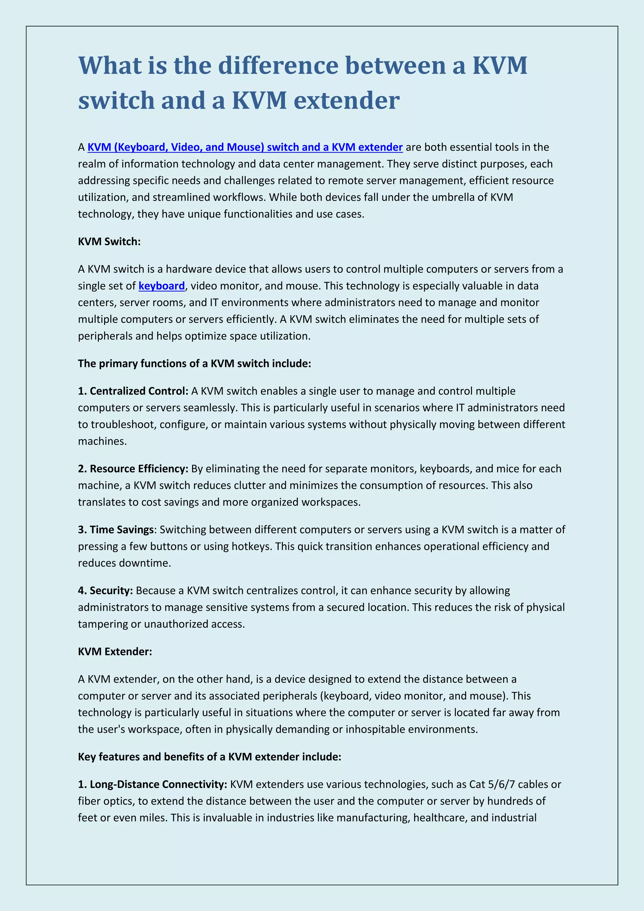 What is the difference between a KVM switch and a KVM extender.pdf