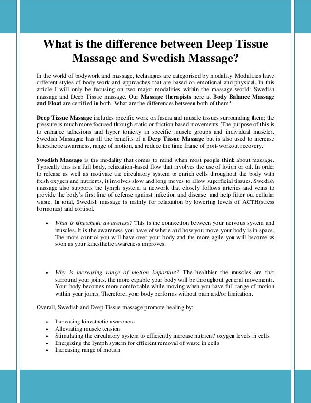 What Is The Difference Between Deep Tissue Massage And Swedish Massage