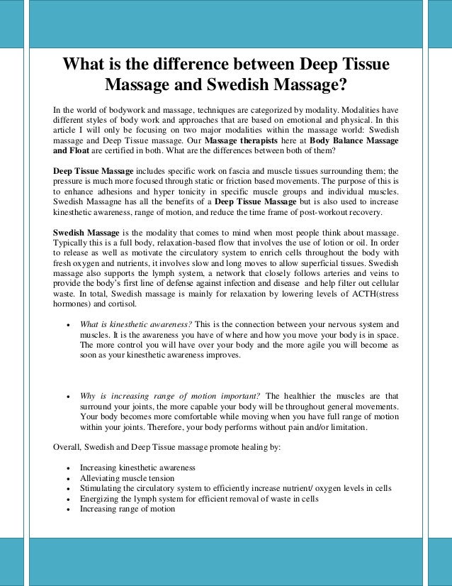 Swedish Vs Deep Tissue Massage