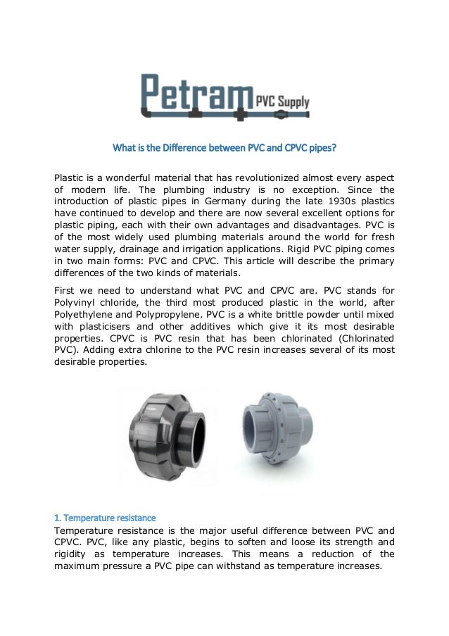Difference between pvc and cpvc pipes