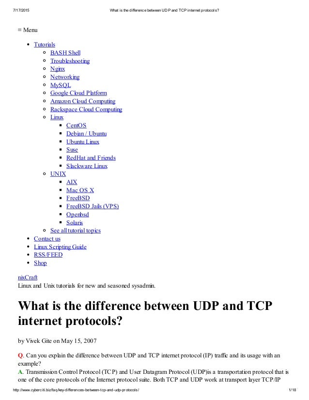 What is the difference between udp and tcp internet protocols