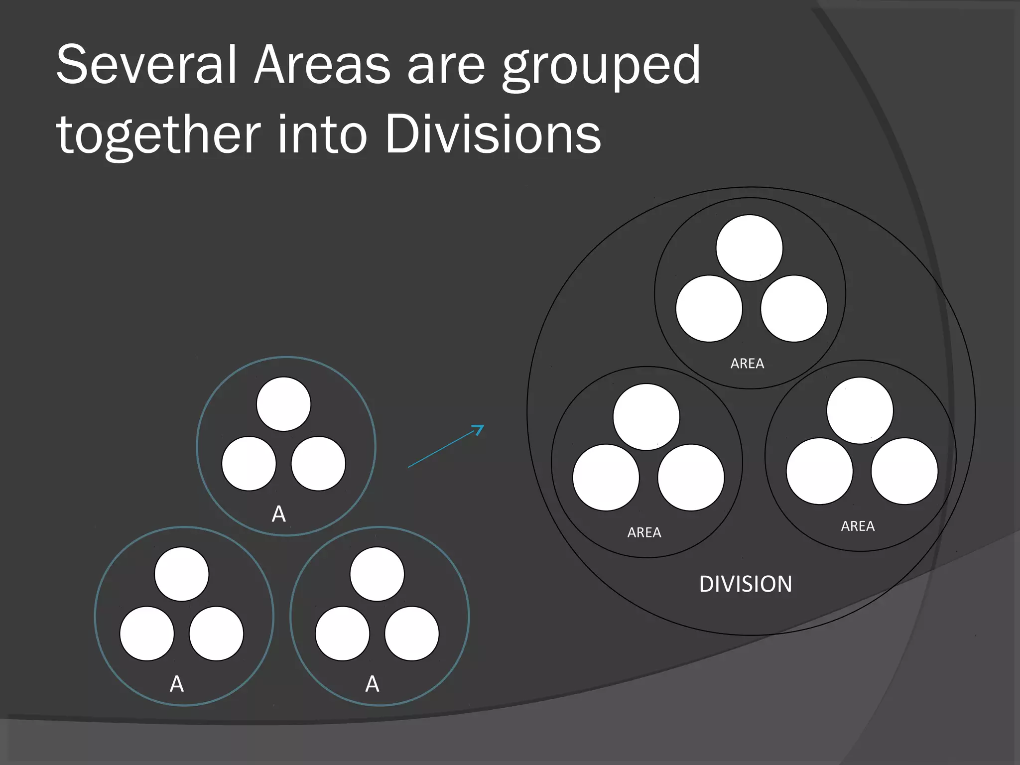 Several Areas are grouped
together into Divisions
C
C C
A
C
C C
A
C
C C
A
CLUB
AREA
CLUB
CLUB CLUB
AREA
CLUB
CLUB
CLUB
AREA
CLUB
CLUB
DIVISION
 