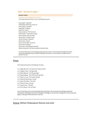 Prose:
Drama: William Shakespeare Romeo and Juliet
 