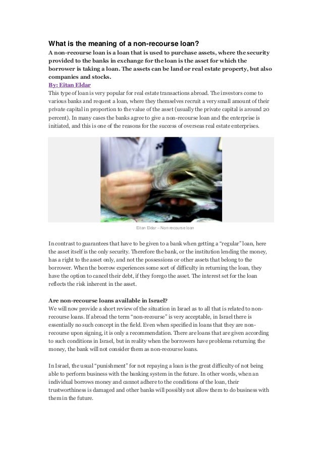 Eitan Eldar - What is the meaning of a non recourse loan