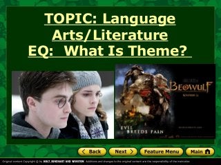 TOPIC: Language
Arts/Literature
EQ: What Is Theme?

 