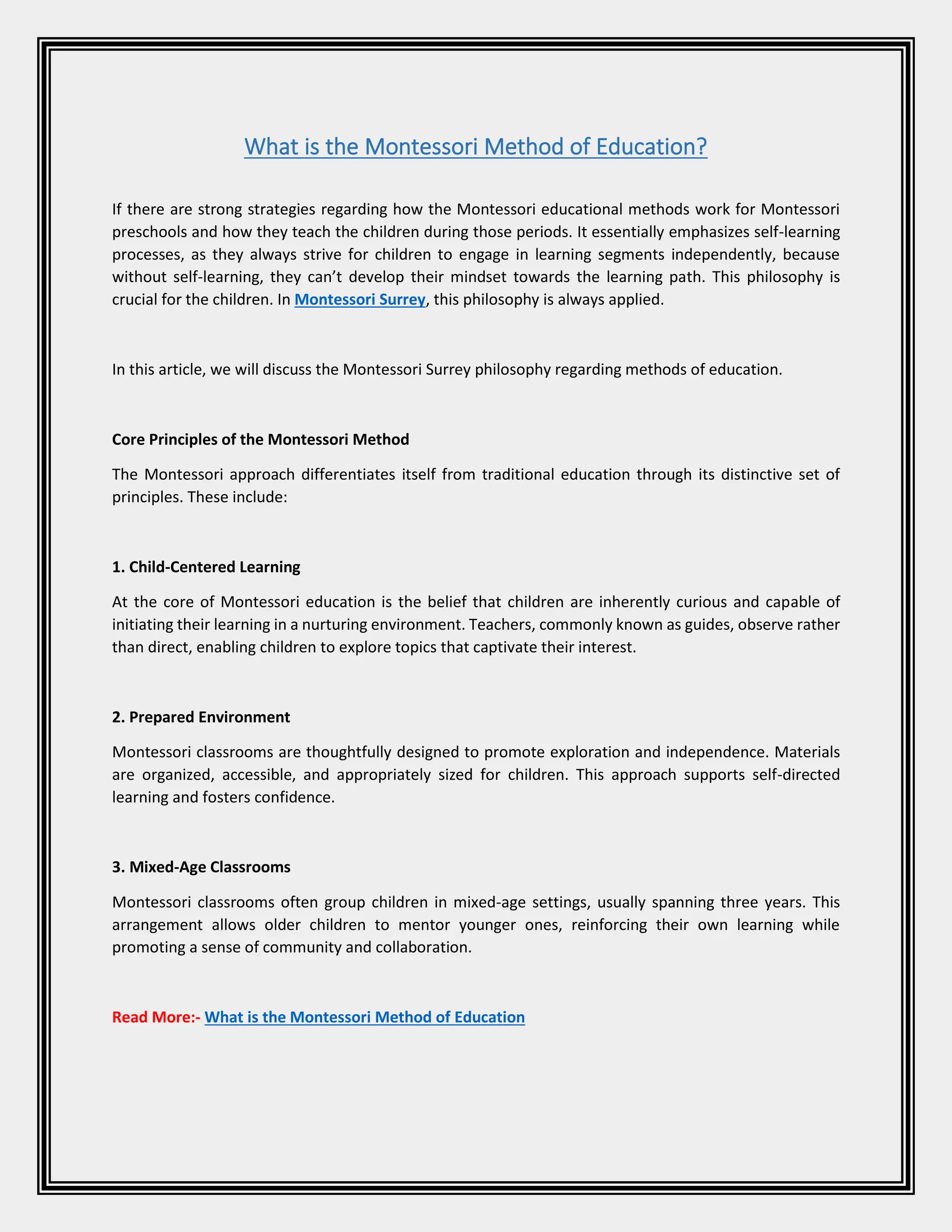 What is the Montessori Method of Education? | PDF